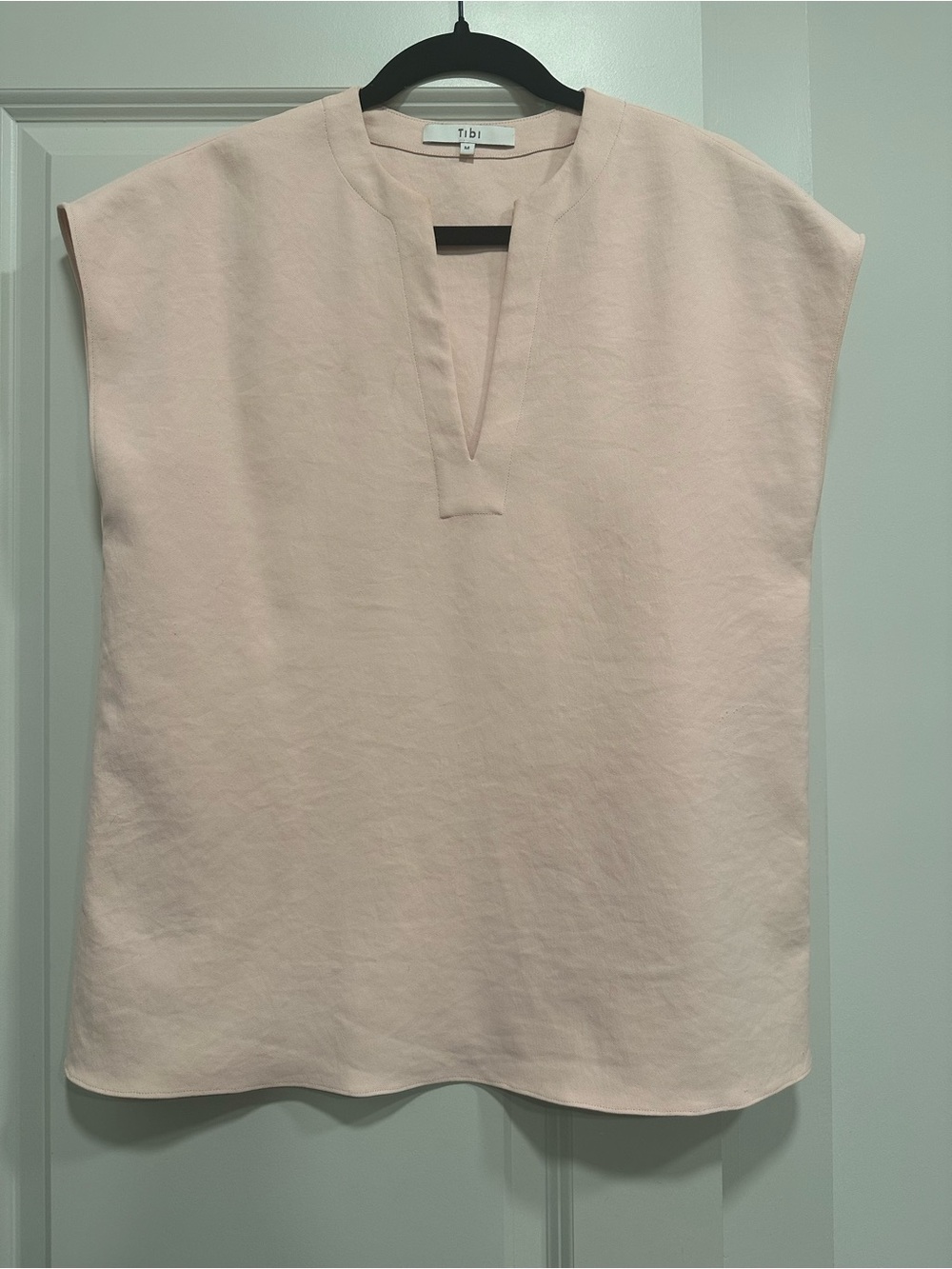 Tibi Blush Pink Sleeveless Tunic Top Medium Minimalist V-Neck Blouse